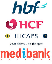 HBF, HCF, HICAPS and Medibank logos