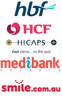 HBF, HCF, HICAPS, Medibank and smile.com.au logos
